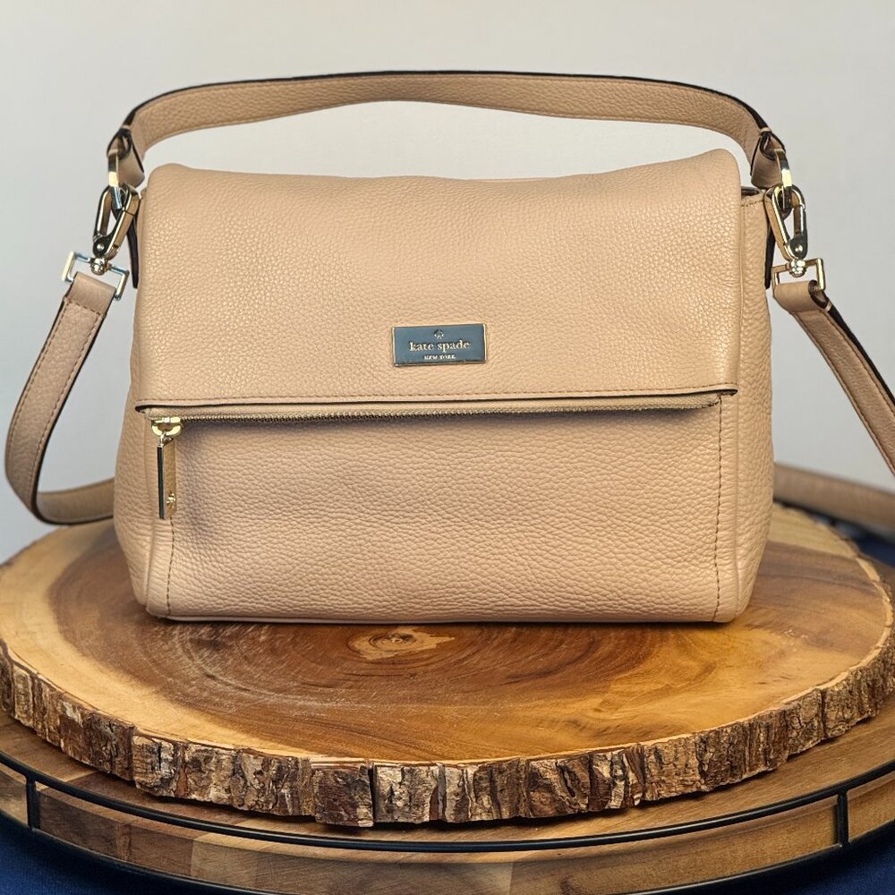 Kate Spade Highland Place Maria Cream Pebbled Leather Gold HW Crossbody